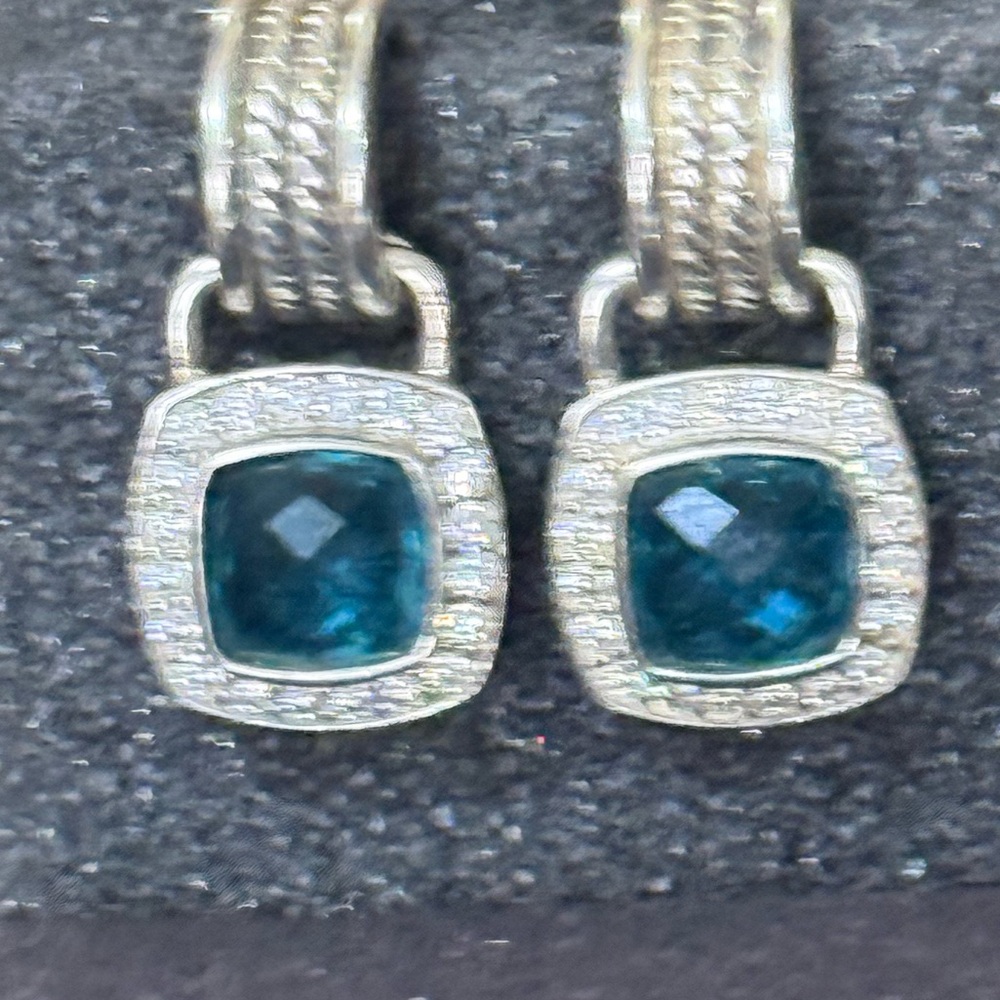 David Yurman Topaz & Diamond cushion cut earrings